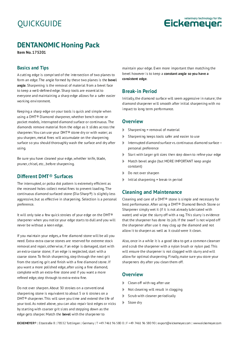 

DENTANOMIC Honing Pack Quick Guide

