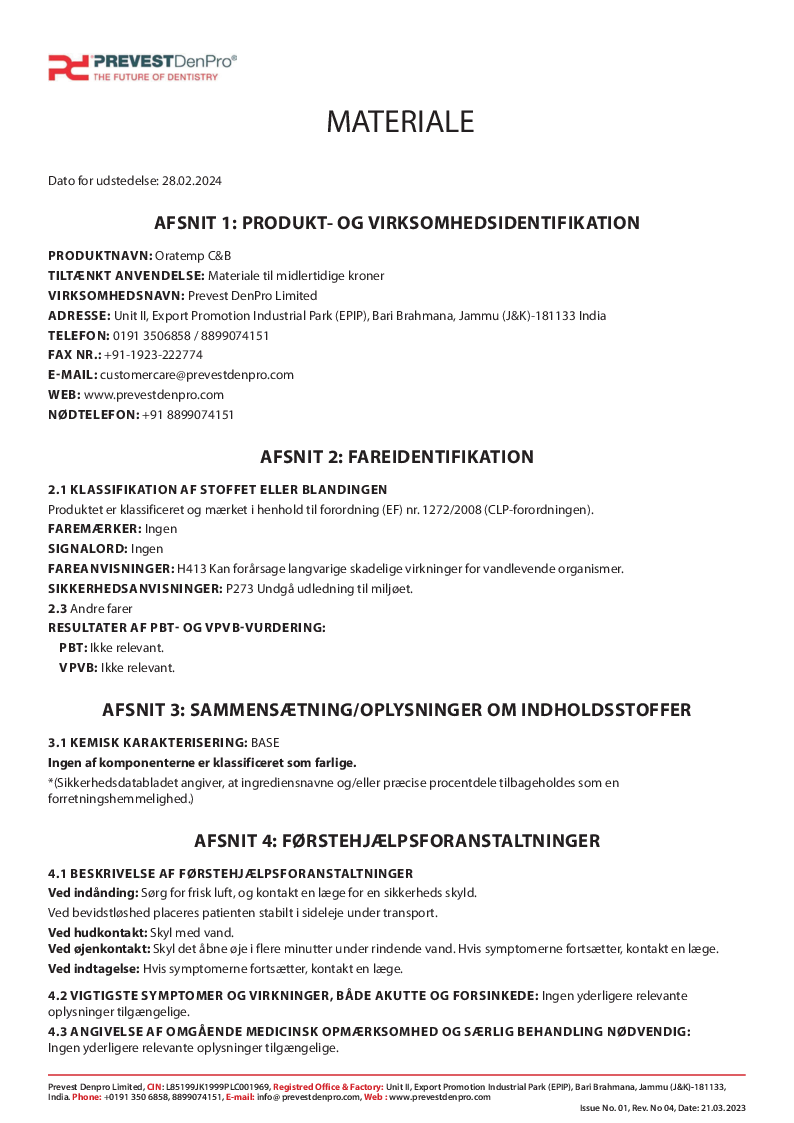 

Sikkerhedsdatablad Dansk, iM3 Self Cure, IM3TEPCOM1

