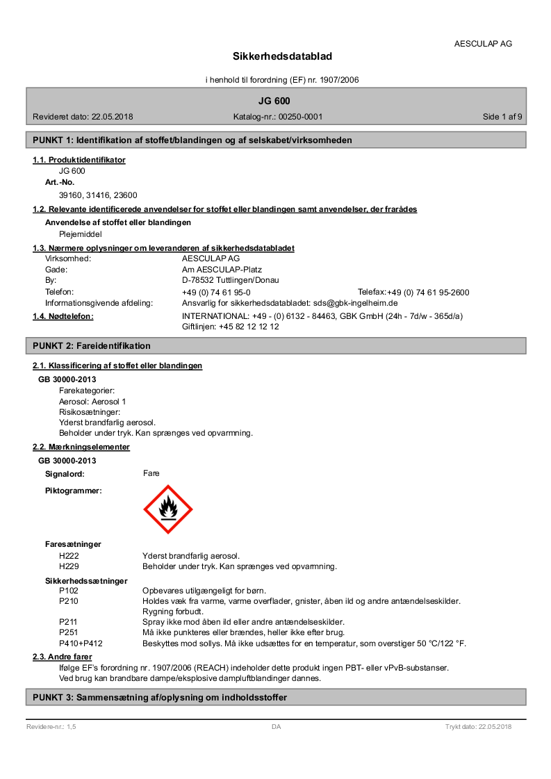 

AESCULAP Sikkerhedsdatablad

