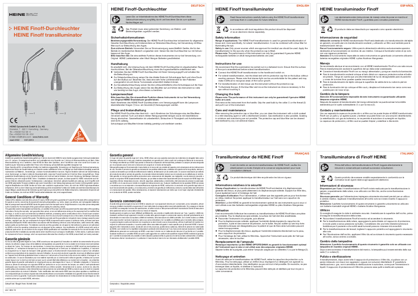 

HEINE Finoff transilluminator Instruction for Use

